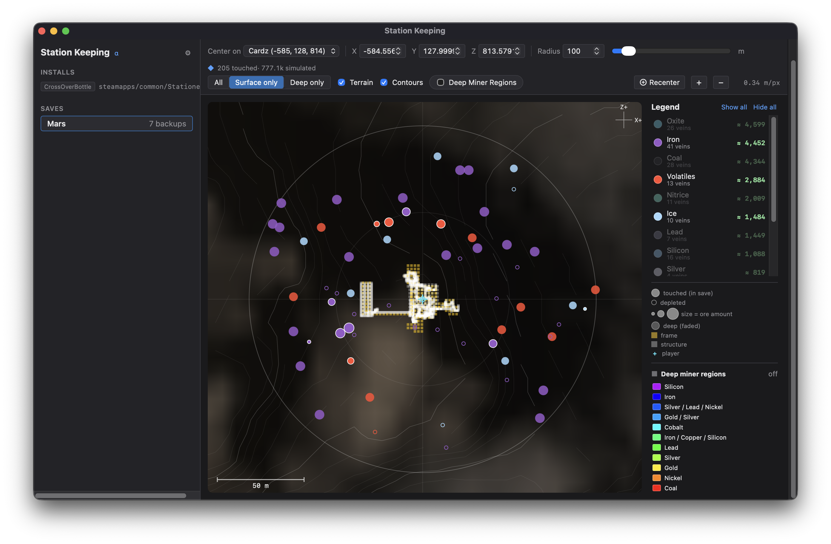 Station Keeping ore map and station overview